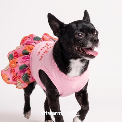 Fitwarm Pumpkin Spice Dog Dress, Thanksgiving Outfit for Small Dogs Girl, Festive Pet Clothes, Pink, Large - Image 3