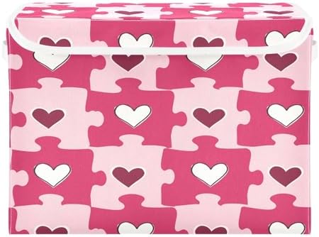 Bolaz Heart Shaped Love Puzzle Storage Bins with Lids and Handles, Foldable Storage Box Storage Basket with Cover Collapsible Organizer Containers for Home Closet, Shelves - Image 2