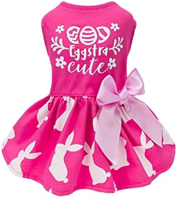 Fitwarm Eggstra Cute Easter Outfit, Bunny Dog Dress, Holiday Dog Clothes, Cat Clothing, Hot Pink, Large by Fitwarm
