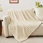 BEDELITE 3D Checked Beige Fleece Throw Blanket for Couch, 50x60 Inches - Image 5