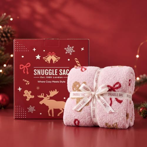 Snuggle Sac Pink Christmas Throw Blanket Gingerbread Man Bow Blanket 50x60 inches, Ultra Soft Cozy Throw Blanket for Couch, Sofa and Bed for Xmas - Image 5