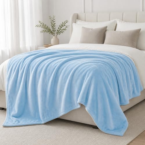 Light Blue Fleece Plush Throw Blanket 108"x90"for Couch Fuzzy Cozy Flannel - Image 2