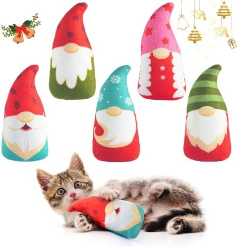 Christmas Catnip Toys Interactive Cats 5PCS Cat Nip Toy/Kitten Chew Plush Gift/Best Play Kick Stuff/Kitty Stuffed Teething Pillow/Cute and Soft Dental Gifts by Biubiucat