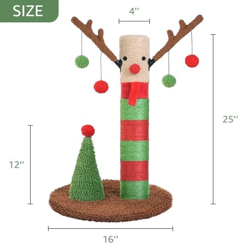 BOLUO Christmas Cat Scratching Post Deer Cat Trees for Adult Cats Scratcher Cute Toy Kitten Kitty Sisal Scratch with Teaser Ball Indoor 25 inch - Image 4