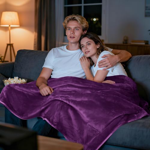LOOBANI Waterproof Blanket for King Bed, Reversible Purple Flannel 85"x108" - Image 6