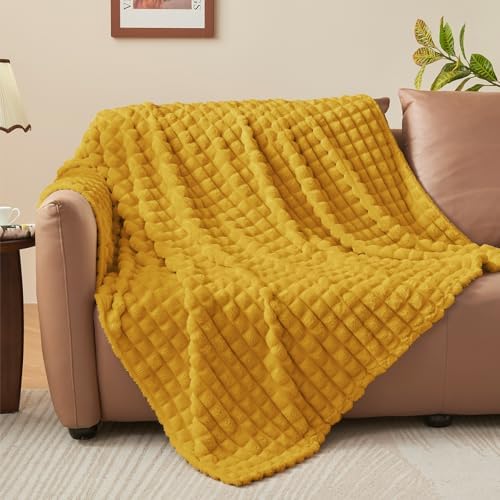 BEDELITE Mustard Yellow Fleece Throw Blanket for Couch, 50x60 Inches - Image 6