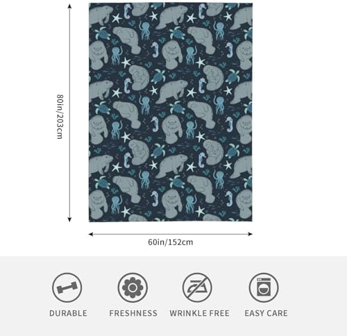 Manatee Throw Blanket - Soft Flannel Fleece Blanket, Lightweight & Cozy Warm Throw for Couch, Bed, Sofa - Cute Sea Cow Design for Adults & Women Men 80"x60" - Image 4