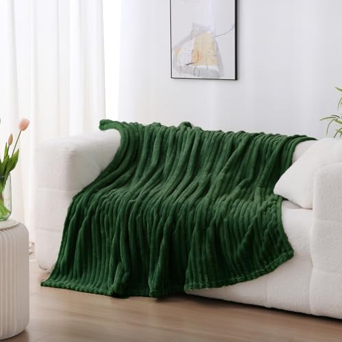 Dark Green Fleece Throw Blanket 50”×70” for Couch Sofa Livingroom - Image 2