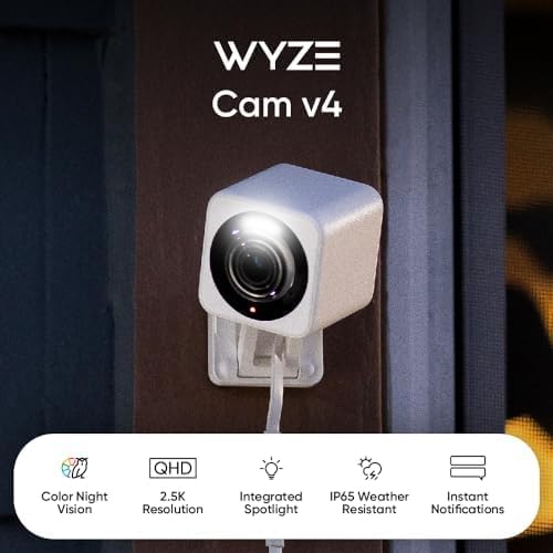 WYZE Cam v4 (Latest Model), 2.5K AI Security Camera, Indoor/Outdoor Cameras for Home Security, Baby Monitor & Pet Camera, Vibrant Color Night Vision, No Subscription Required