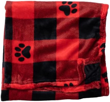 Pet Dog Cat Blanket Ultra Soft Cozy Fleece Paw Print Design Machine Washable Durable for Crates Beds Sofas Travel (Buffalo Paws, Large) by GreaterGood
