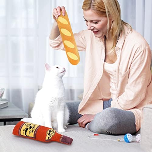 CiyvoLyeen Plush Bread Wine Bottle Catnip Toys for Indoor Cats 2 Pack - Image 5