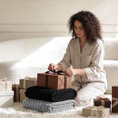 BEDELITE Black Checked Fleece Throw Blankets Queen Size for Bed, 90x90 Inch - Image 5