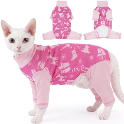 DENTRUN Cat Christmas Onesie, Soft Fleece Recovery Suit Pajamas for Cats by DENTRUN