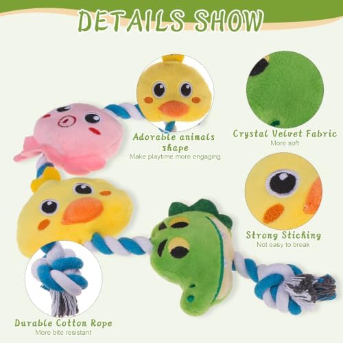 EXPAWLORER Dog Squeaky Toys - Interactive Tug of War Plush Animal Rope Toy - Image 4