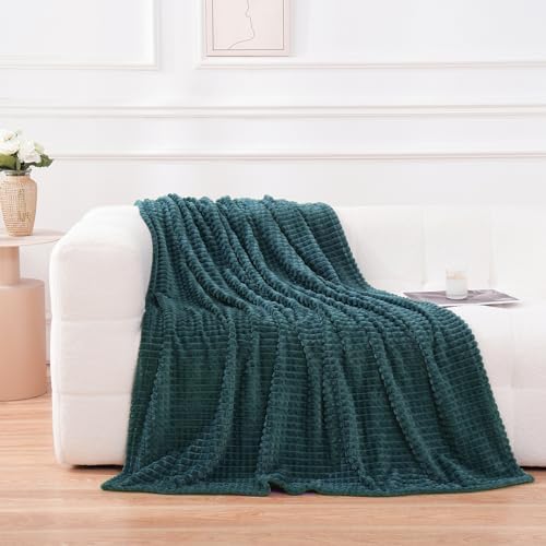 Puncuntex Fleece Throw Blanket Dusty Blue 60"×80" with Square Grid Design - Image 2