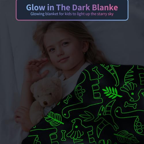 Personalized Dinosaur Glow in The Dark Blanket, 40"x50", Soft Fleece Throw for Boys and Toddlers - Image 2