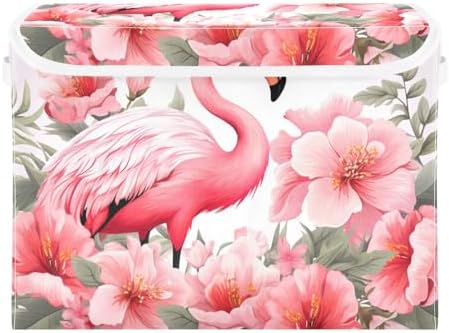 Bolaz Storage Bins with Lids and Handles,Pink Flamingo Storage Box Storage Basket with Cover Collapsible Organizer Containers for Home Closet, Shelves - Image 2