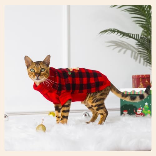 PUMYPOREITY Holiday Plaid Cat Sweaters for Cats Only, Cozy Knit Wear - Image 5
