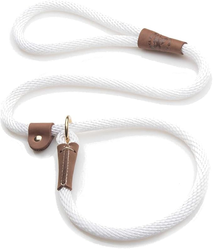 Mendota Pet Slip Leash - Dog Lead and Collar Combo - Made in The USA - White, 1/2 in x 4 ft - for Large Breeds