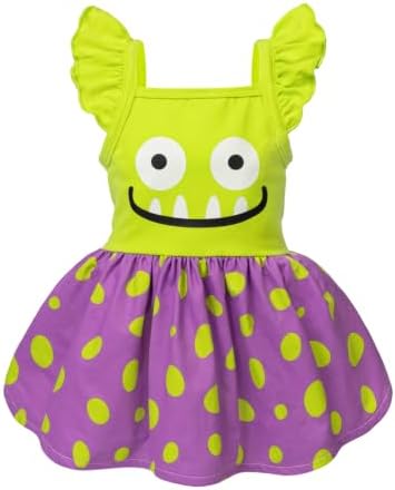 Fitwarm Monster Ruffle Dog Dress, Spooky Halloween Costumes for Small Girl Dogs, Funny Pet Outfit, Green, Purple, XXS by Fitwarm