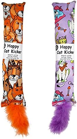 Jumpaws 2 Pack Natural Interactive Catnip Cat Kicker with Feathers, Bite Resistant Chew Toy, Crinkle Kicker, Accessories for Indoor Cat by Jumpaws