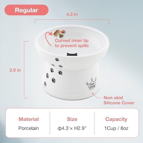 Necoichi Ceramic Elevated Cat Food Bowl, Whisker-Friendly (Cats, Regular)