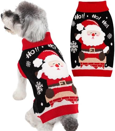 Dog Christmas Sweater for Small Medium Dogs Adorable Festival Pattern Santa Pet Costumes Turtleneck Knitted Puppy Clothes Soft Warm Cold Weather Dog Christmas Outfit Party by BAOBICUTE