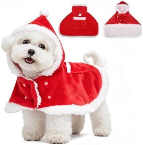 EXPAWLORER Dog Christmas Costume Winter Coat with Hat Fleece Cloak Cape Red by EXPAWLORER