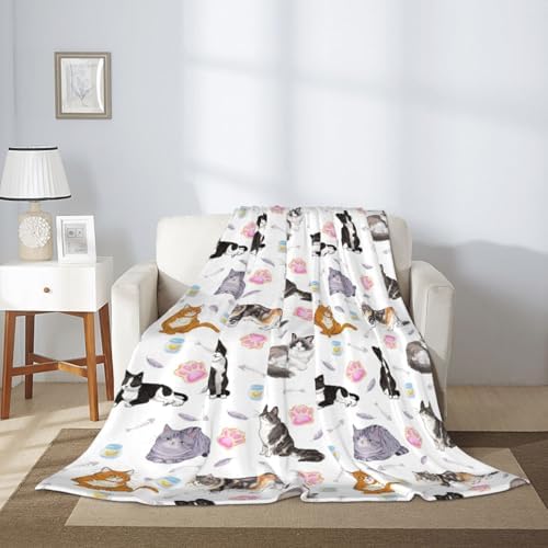Cute Cats Fuzzy Throw Blanket for Women Men Girls Boys Soft Cozy Fleece Blankets for Bedroom Living Rooms Sofa Couch 80"x60" - Image 6