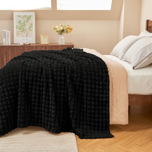 BEDELITE Black Checked Fleece Throw Blankets Queen Size for Bed, 90x90 Inch - Image 2