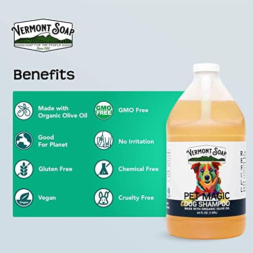 VERMONT SOAP Organic Pet Shampoo, Original Citrus Natural Dog Shampoo, 64oz | Original Citrus scent, organic olive oil, coconut & aloe vera, gentle cleansing, sensitive skin, USDA certified, dog shampoo