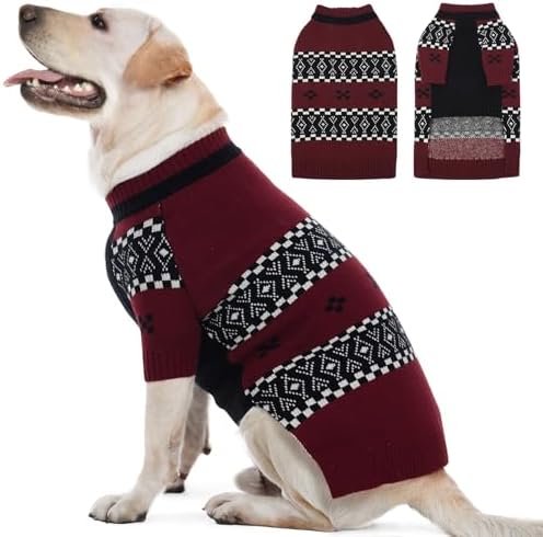 ROZKITCH Dog Fleece Sweater, Convenient Turtleneck Winter Coat with Fair Isle Pattern, Soft Knit Pet Clothes for Large Dogs Dobermann Labrador DarkRed 4XL by ROZKITCH