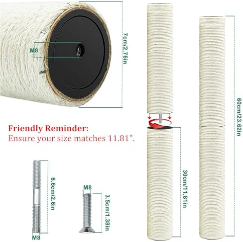 4PCS Cat Scratching Post Replacement, 11.8in M8 Cat Tree Replacement Pole - Image 2