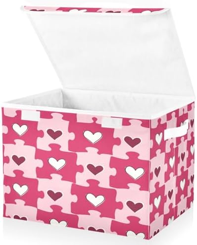 Bolaz Heart Shaped Love Puzzle Storage Bins with Lids and Handles, Foldable Storage Box Storage Basket with Cover Collapsible Organizer Containers for Home Closet, Shelves by Unknown