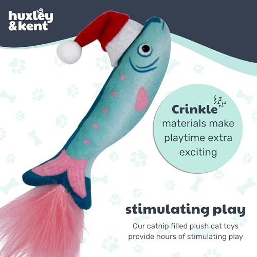 Huxley & Kent Plush Cat Toy - Holiday Interactive Catnip Toy for Cats & Kittens - Soft with Crinkle & Catnip - Fun Indoor Play - Fishmas Sardine Mint - Image 7