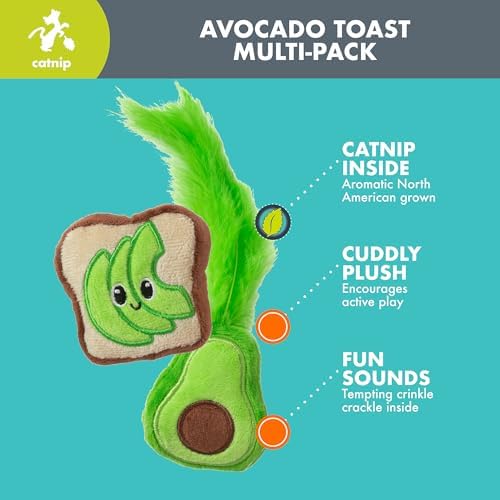 Quirky Kitty Avocado Toast Catnip Plush Cat Toy, Pack of 2, Soft and Safe - Image 3