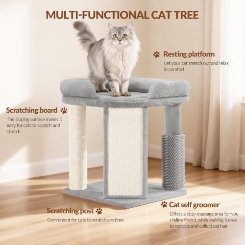 Small Cat Tree with Cat Scratching Post, 18.9 in Tower Light Gray - Image 3