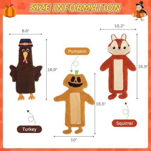 SCENEREAL Halloween Thanksgiving Stuffless Dog Squeaky Toys - 3 Pack Interactive Puppy Crinkle Plush Chew Toys for Small Medium Large Dogs Boys Girls - Image 5