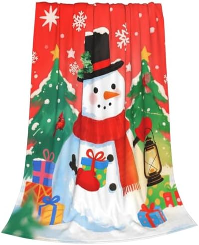 Xmas Snowman Blankets, Snowflake Christmas Tree Lightweight Anti Pilling Flannel Blanket, 50X60 in Soft Throw Blanket for Bed Couch Chair Living Bedroom Winter Decor by Qilerongrong