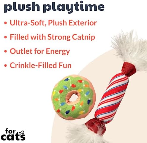 Huxley & Kent Plush Cat Toy - Holiday Interactive Catnip Toy for Cats & Kittens - Soft with Crinkle & Catnip - Fun Indoor Play - Lit Donut & Peppermint Candy 2pk - Image 2