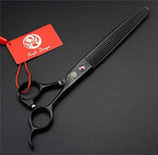 Purple Dragon 8 inch Dog Grooming Scissors Set with Anti-Shock Bag - Black | Japanese 440C Steel Pet Grooming Shears, Comfortable Grip, Includes Curved, Straight & Thinning Scissors with Silencer