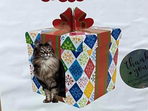 “Cat Gift Box Playhouse – Holiday Toy Hideout, Scratch-Resistant Cardboard House Shaped Like a Gift with Bow – Cute for Cats & Cat Lovers by Topnotchplace