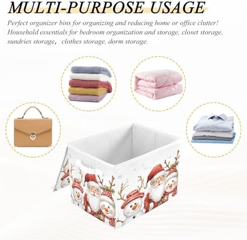 Bolaz Storage Bins with Lids and Handles,Christmas Snowman Storage Box Storage Basket with Cover Collapsible Organizer Containers for Home Closet, Shelves - Image 7