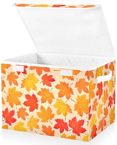 Bolaz Storage Bins with Lids and Handles, Autumn Maple Leaf Yellow Fallen Leaves Storage Box Storage Basket with Cover Collapsible Organizer Containers for Home Closet, Shelves by Unknown