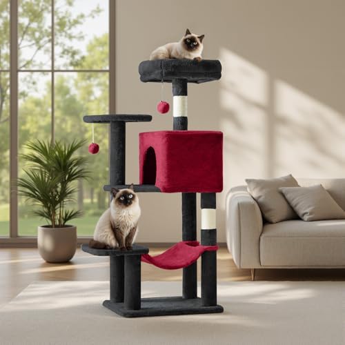 DUMOS 44 in Cat Tree Tower with Natural Sisal Scratching Posts - Image 2