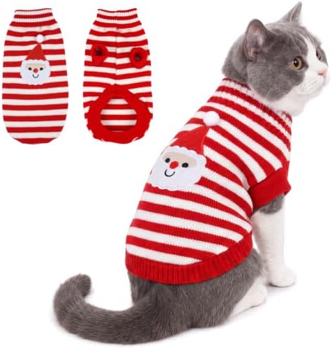 PUMYPOREITY Cat Sweater for Cats Only, Santa Pattern Knit Kitten Sweater by PUMYPOREITY