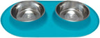 Messy Mutts Double Silicone Dog Feeder, Stainless Bowls, Large, Blue | Non-Slip Silicone Double Dog Feeder With Two Removable Stainless Steel Bowls For Food And Water