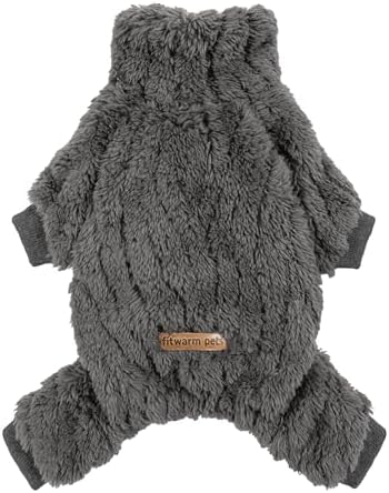 Fitwarm Turtleneck Fleece Dog Sweater Pajamas, Warm Winter Dog Clothes for Small Dogs Boy Girl, Fuzzy Pet Onesie with Feet, Dark Grey, Large by Fitwarm