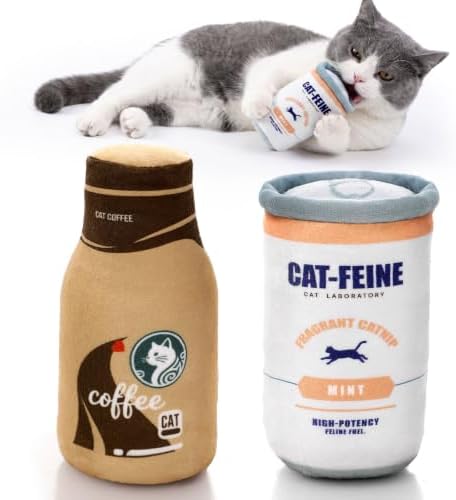 Plush Coffee Cat Toys with Refillable Pouch 2 Pack by Petsinurarea