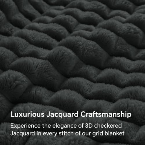 BEDELITE Charcoal Grey Checked Fleece Throw Blanket for Couch, 50x60 Inches - Image 7